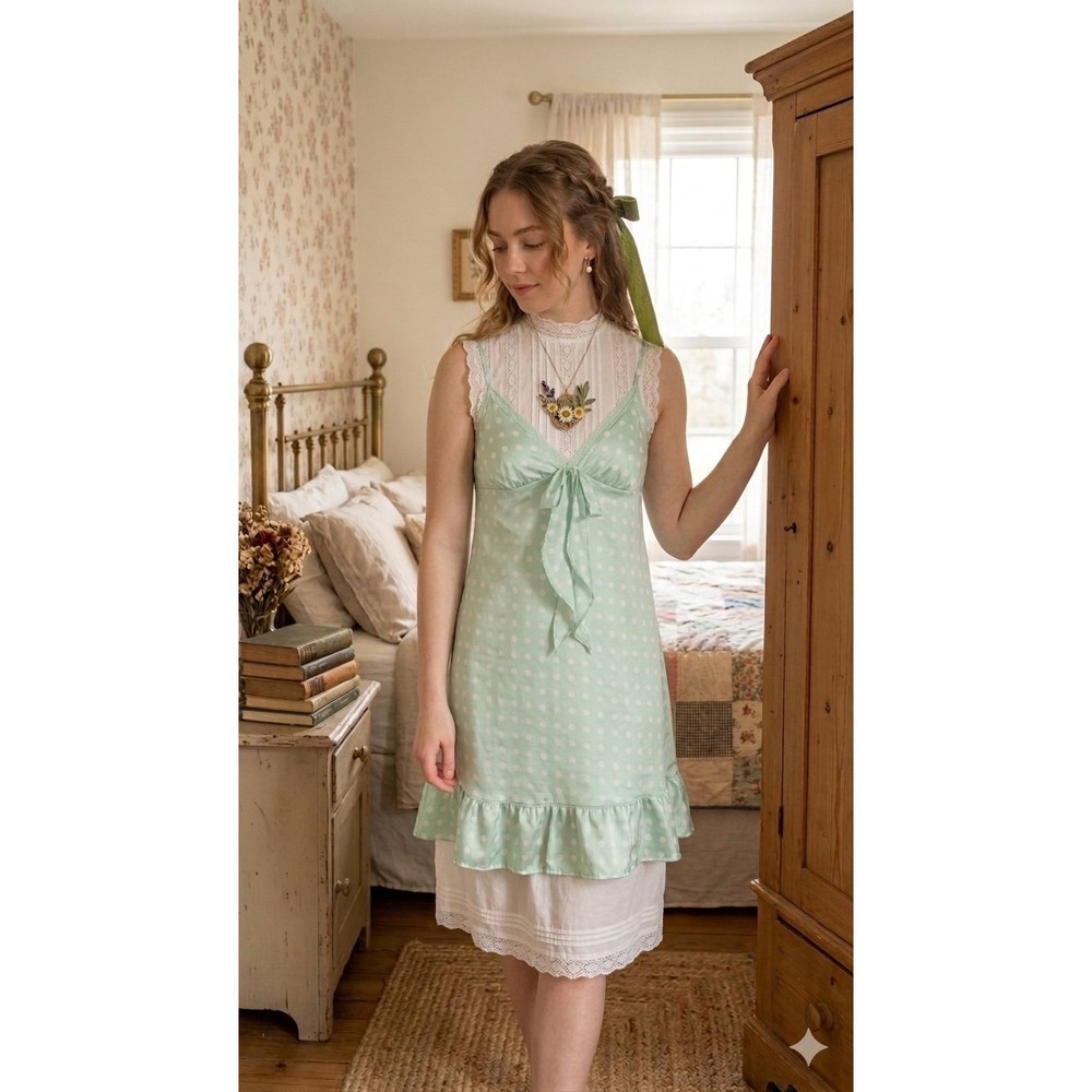 Victoria's Secret Angels mint green white polka dot sleep dress slip small